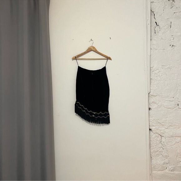 Vintage Frissons Paris velvet fringe & beaded Black Women's Skirt - Picture 3 of 10